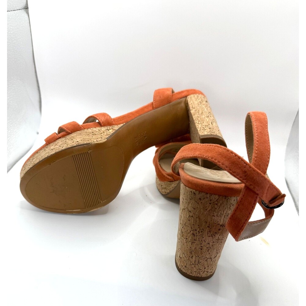 Naturalizer Mallory Platform Sandals Womens 10W Orange Suede Strappy Retro Heels - Picture 5 of 9